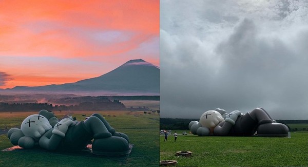 ▲▼KAWS公仔躺在富士山下。（圖／翻攝自IG@KAWS） 