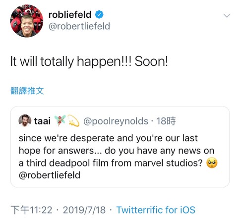 ▲▼羅布利菲爾德透露，《死侍3》很快就會出現。（圖／翻攝自推特／Rob Liefeld）
