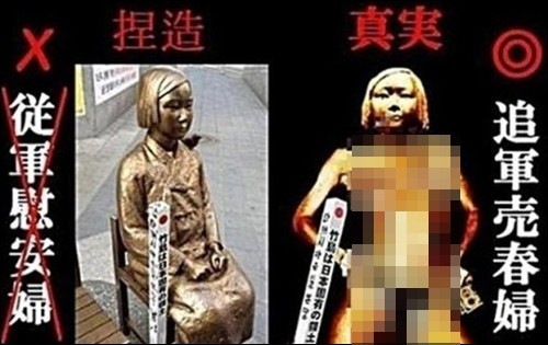 ▲▼日本右翼人士惡搞慰安婦像（圖／翻攝自網路論壇）