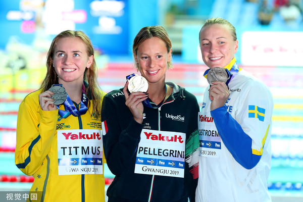 ▲世泳賽，裴莉格麗妮(Federica Pellegrini)、提特姆斯(Ariarne Titmus)、史卓姆(Sarah Sjostrom)。（圖／CFP）