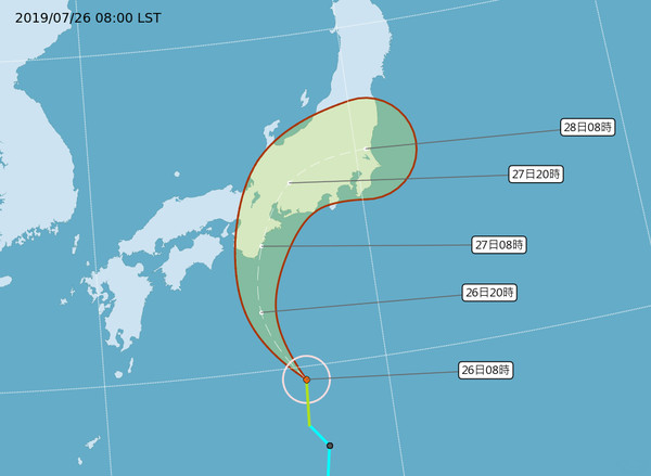 ▲▼第6號颱風「百合」往日本方向前進。（圖／氣象局）