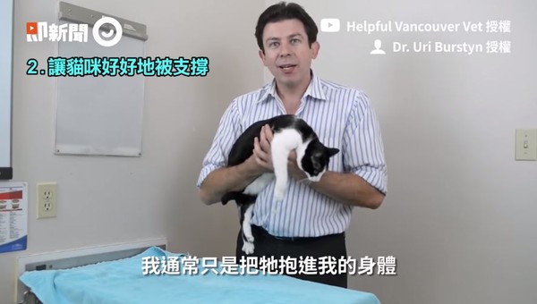 ▲獸醫師親自示範抱貓安全姿勢。（圖／Youtube　Helpful Vancouver Vet；Dr. Burstyn授權提供）