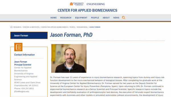 ▲維吉尼亞大學應用生物力學中心博士Jason Forman。（圖／翻攝自維吉尼亞大學官網）