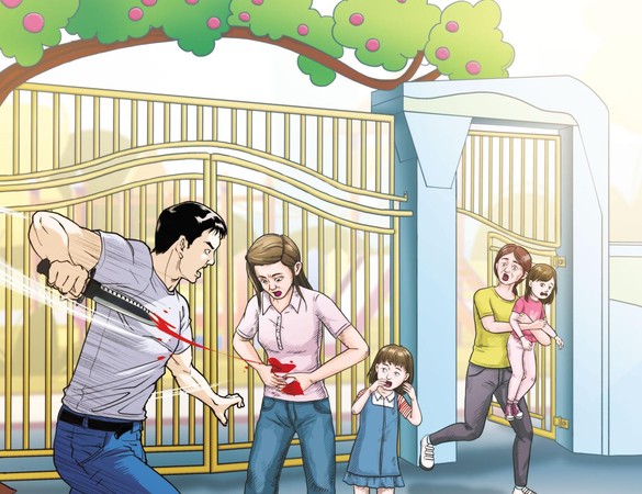 李宏基為了爭奪2個女兒，在幼兒園門口持刀刺死前妻。 