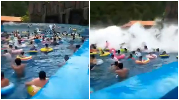 ▲水上樂園造浪池突變「海嘯」，造成44名遊客受傷送醫。（圖／翻攝自微博／北京人不知道的北京事儿）