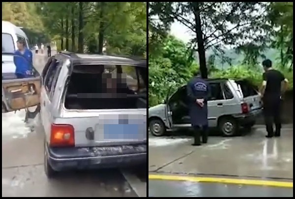 ▲▼孩子燒死在車內，讓目擊者看了鼻酸。（圖／翻攝自微博）