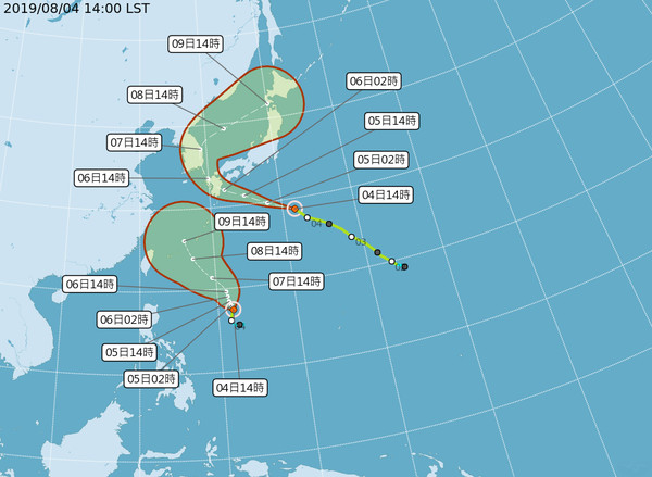 ▲▼利奇馬颱風路徑0804 1400。（圖／中央氣象局）