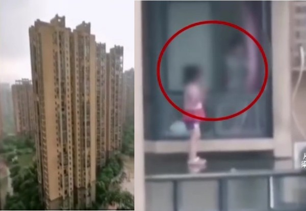 女童爬出24樓「站玻璃棚」跳舞　他目睹驚險過程外婆也在窗內看。（圖／翻攝自大陸《新聞晨報》）