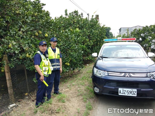 ▲台南市麻豆分局為防制柚園遭竊嫌盜竊一空，一年心血付之流水，特別於柚農收成前提出「護柚專案」以達守護在地農民財產目標。（圖／記者林悅翻攝，下同）