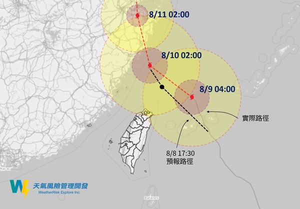 ▲▼利奇馬颱風暴風圈預估深夜脫離，要留意一波波雨勢。（圖／翻攝自天氣風險）