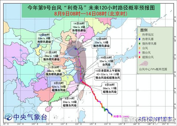 ▲利奇馬轉中颱「繼續北漂」　彭啟明：罕見橫掃大陸東岸。（圖／翻攝氣象達人彭啟明臉書）