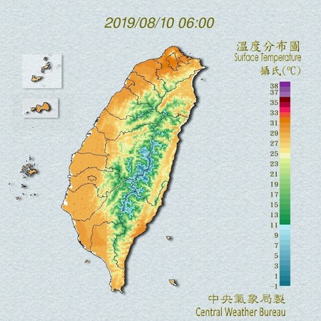 ▲▼溫度分布圖。（圖／翻攝中央氣象局）