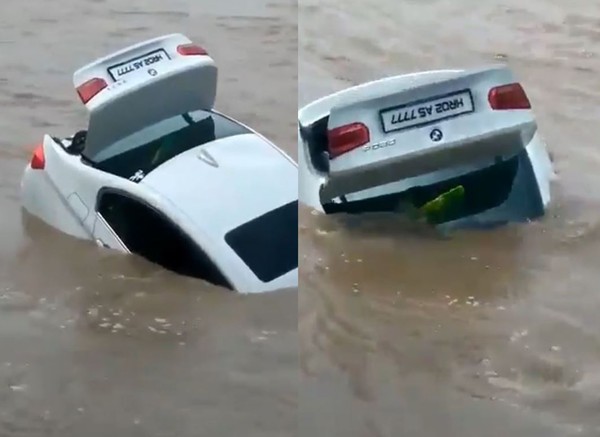 ▲▼印度一名男子生日禮物收到BMW，氣到把車推入河中。（圖／翻攝自推特／Tauseef Sheikh）