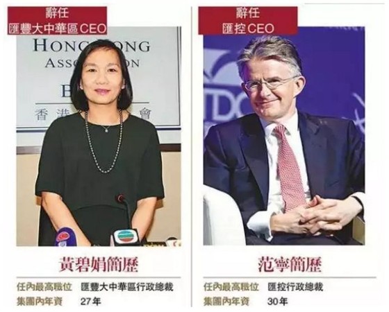 ▲匯豐控股CEO范寧（John Flint）(圖右)與大中華區行政總裁黃碧娟(圖左)。（圖／翻攝澎湃新聞）