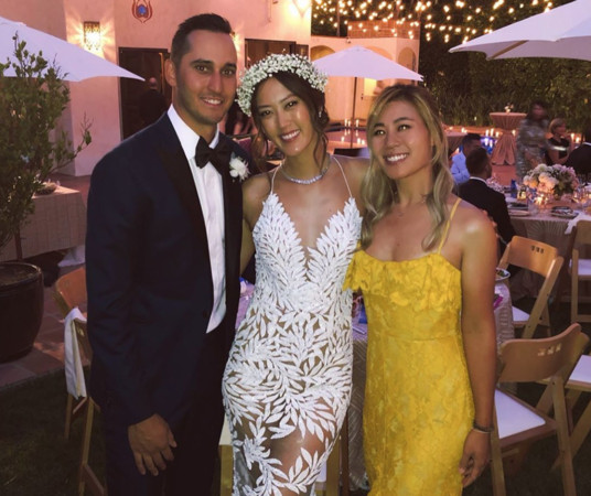 ▲韓裔高球女將魏聖美（Michelle Wie）完成婚事，情定前湖人傳奇威斯特之子喬尼．威斯特（Jonnie West）。（圖／翻攝自姜孝林IG）