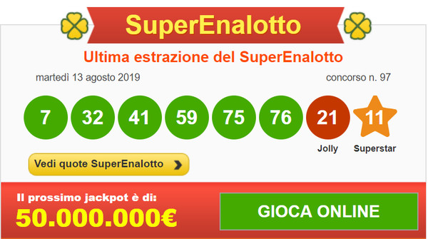 ▲義大利超級大樂透（SuperEnalotto）日前開出2億900萬歐元（約新台幣73億元）的獎金。（圖／翻攝自Superenalotto）