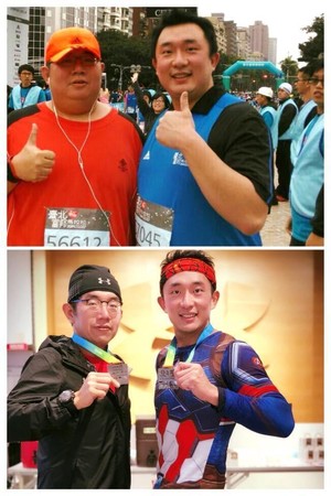 李明哲（左）甩肉成功後，弟弟李明泰（右）也跟進瘦身，兄弟倆合計減重超過100公斤。（李明哲提供）