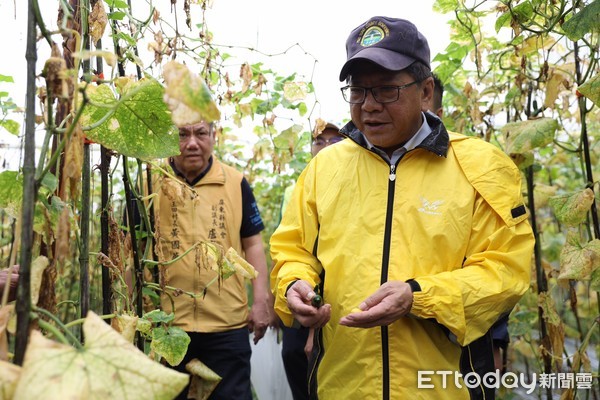 ▲屏東縣長潘孟安到里港地區勘察農作物受損情形，籲盡速陳報，降低農民損失。（圖／記者陳崑福翻攝）