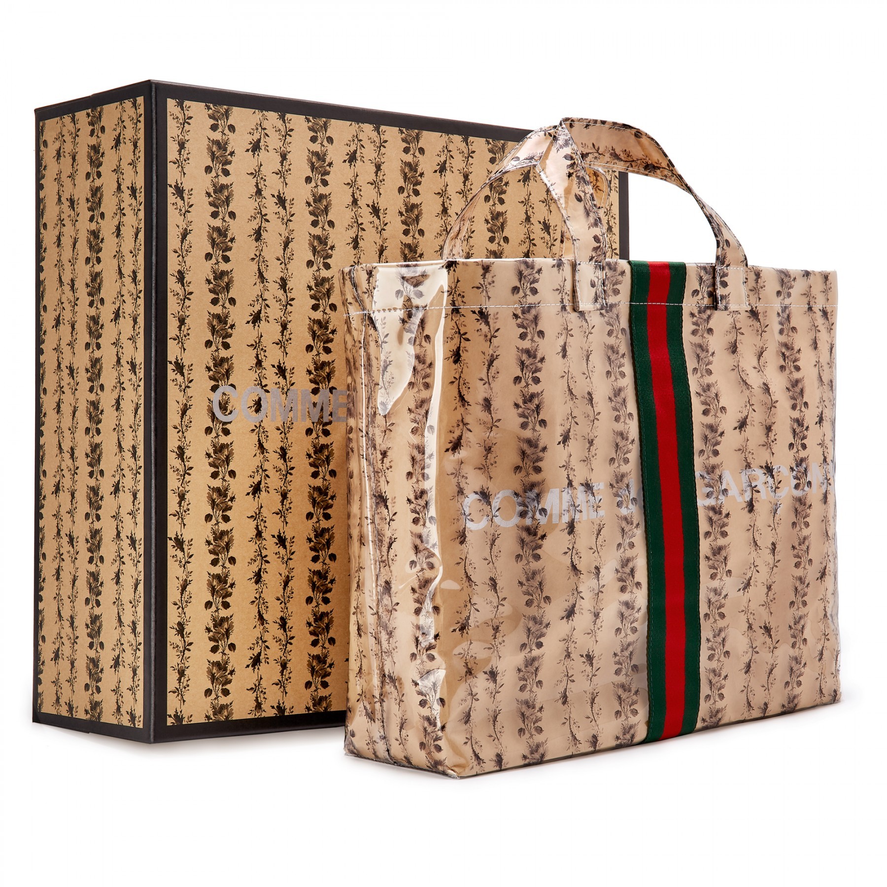 ▲COMME des GARÇONS X Gucci PVC牛皮紙袋托特包。（圖／翻攝自Dover Street Market、SSENSE、NANA-NANA、IG@commedesgarcons_seoul）