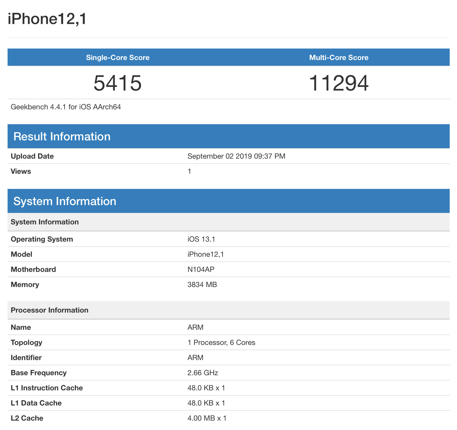 ▲▼iPhone 12,1 Geekbench跑分結果。（圖／取自MacRumors）