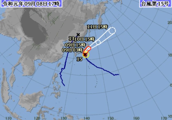 ▲▼第15號颱風「法西」（Faxai）直撲日本關西。（圖／翻攝自日本氣象廳）