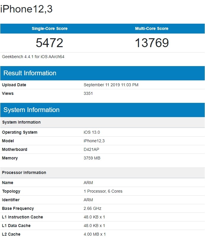 ▲▼疑似iPhone 11 Pro跑分出爐。（圖／截自Geekbench）