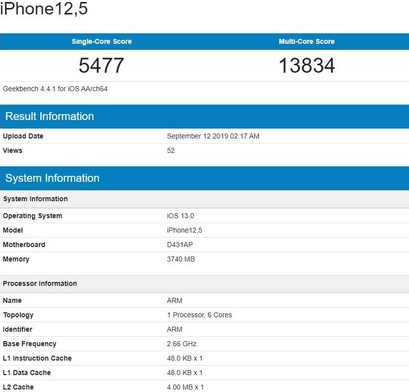 ▲▼疑似iPhone 11 Pro跑分出爐。（圖／截自Geekbench）
