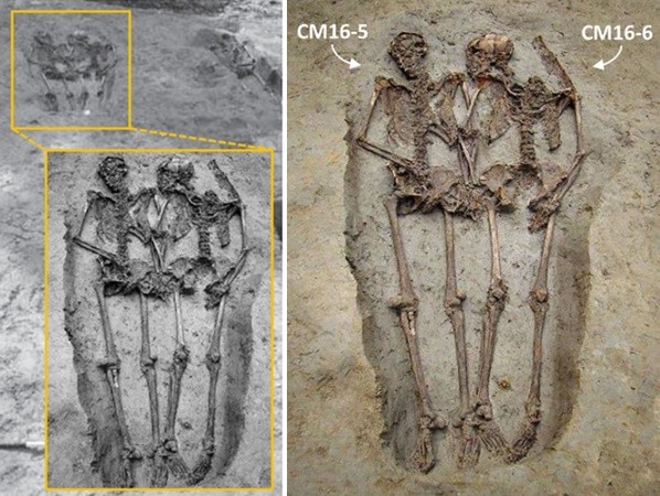 ▲▼義大利摩德納（Modena）墓穴2具男性遺骸手牽手下葬。（圖／翻攝Nature@Enamel peptides reveal the sex of the Late Antique ‘Lovers of Modena’）