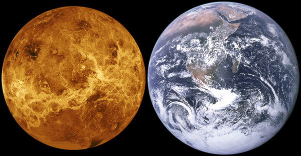 ▼金星与地球大小对比图(图/维基百科)