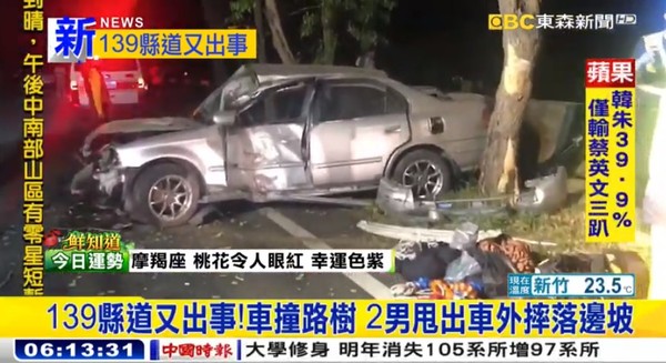 彰化139縣道13天連3車禍！轎車自撞2人噴飛摔落山谷。（圖／翻攝自東森新聞）