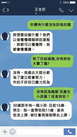 小甜透過LINE不斷追問丈夫過去婚姻史，王全好就像擠牙膏似地，一點一滴交代原委，還批媒體亂爆。（圖為示意畫面）