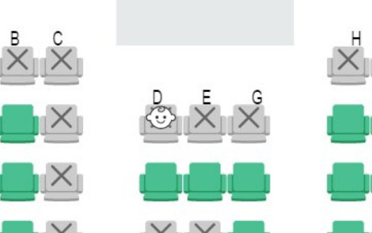 ▲▼ 日航旅客網路購票時，座位表會顯示嬰兒座位。（圖／翻攝自推特@dequinix）