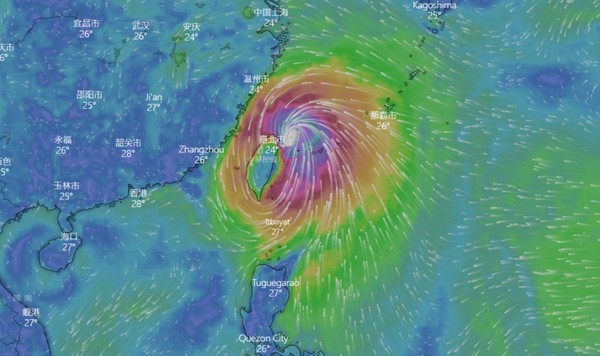 ▲▼全球氣流場動態顯示，颱風下周一接近台灣東北角。（圖／翻攝自NCDR天氣與氣候監測）