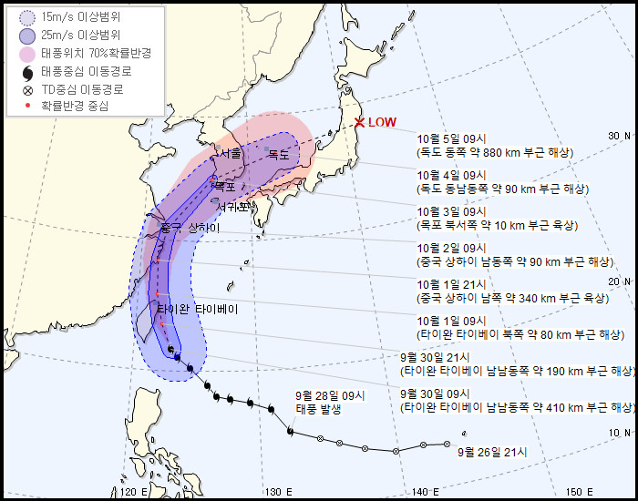 ▲▼南韓氣象廳預測米塔颱風路徑。（圖／翻攝自南韓氣象廳網站）