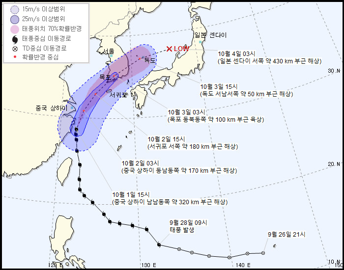 ▲▼南韓氣象廳預測米塔颱風路徑。（圖／翻攝自南韓氣象廳網站）