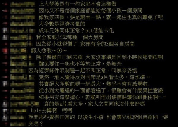 ▲與大哥擠一張床！古板男一看炸綠光「趕快搬」 24歲妹嘆：很正常啊（圖／翻攝PTT）