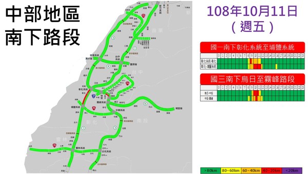 ▲▼國慶連假國道重點壅塞時段路段預測。（圖／高公局提供）