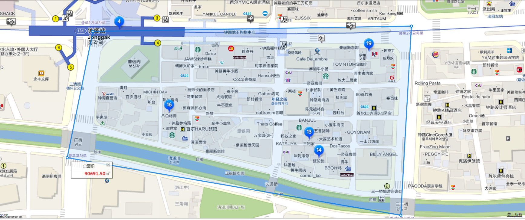 ▲▼首爾鐘路貫鐵洞一帶商圈，最中間的路為「青春街」（圖／翻攝自韓巢地圖）