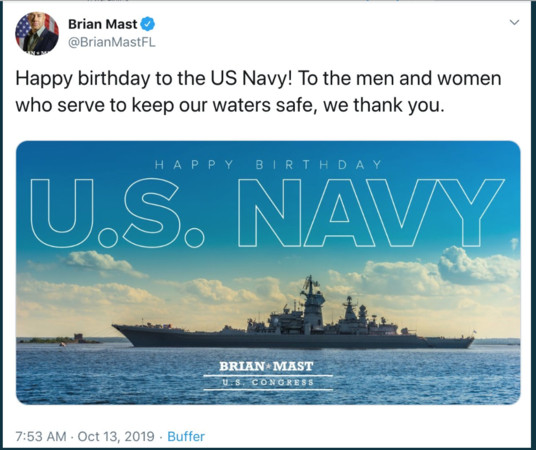 ▲▼美國議員發文祝賀美國海軍建軍，照片卻誤用俄羅斯彼得大帝號。（圖／翻攝自Dave Brown twitter）