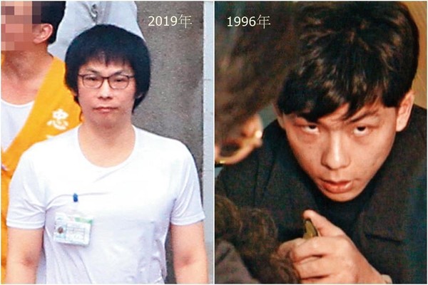 著略長頭髮、鋸齒狀瀏海的蕭仁俊（左圖），和23年前被捕時的模樣（右圖）相差很大。（東森新聞提供）