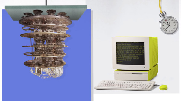 ▲▼Google打造的量子電腦（左）可以執行傳統電腦（右）辦不到的工作。（圖／翻攝自YouTube）