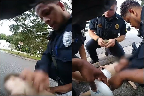 ▲▼佛州5名警員接力CPR，救回被餅乾噎到的男嬰一命。（圖／翻攝自基西米警局畫面）