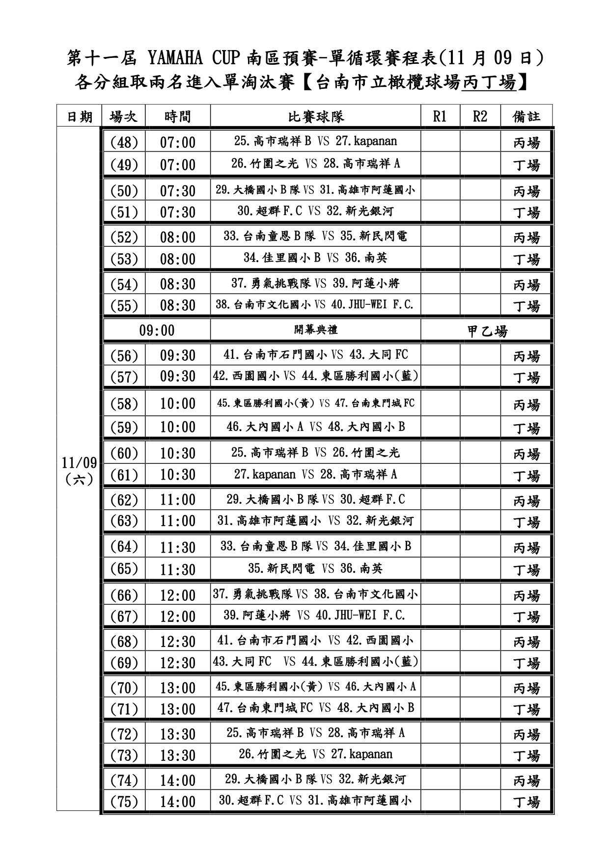 ▲YAMAHA CUP南區賽程。（圖／YAMAHA CUP）