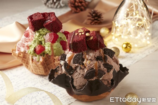 ▲▼COLD STONE太妃糖濃巧克力風格冰品、聖誕紅寶石。（圖／COLD STONE提供）