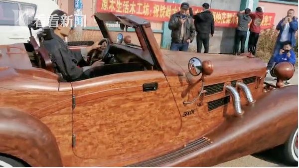 ▲▼62歲老木匠用木頭純手工打造出古董賓士跑車。（圖／翻攝自看看新聞）