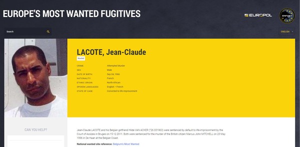 ▲▼歐盟頭號通緝犯網站上清楚列下Jean-Claude Lacote的資料。（圖／翻攝自EU Most Wanted）