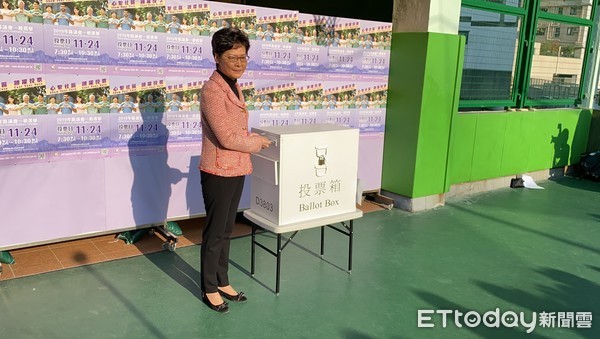 ▲香港特首林鄭月娥參加區議會選舉投票。（圖／記者游宗樺攝）