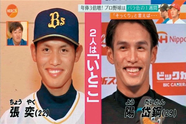 張奕（左）實在和陽岱鋼（右）長得太像，日本媒體還特地專題報導。（翻攝自Kazuhiro Koda臉書）