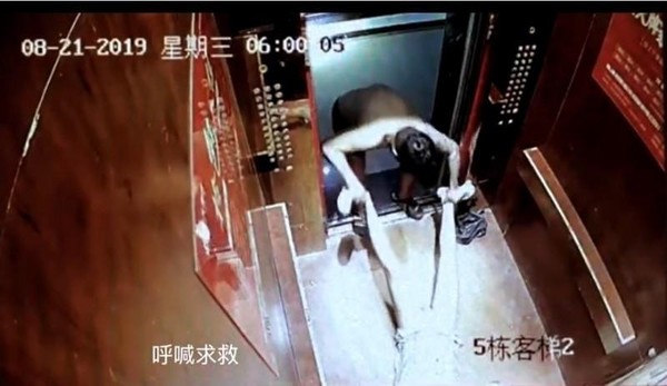 宇芽被男友從電梯裡拖出去，她不停呼救也沒用。（翻攝自微博）