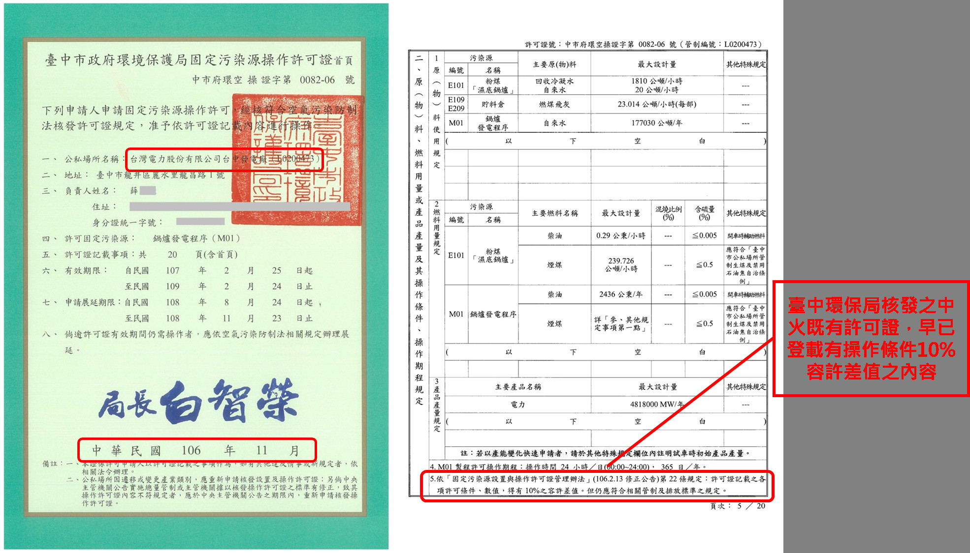 ▲▼ 環保署出示台中市政府發出的中火許可證。（圖／環保署提供）